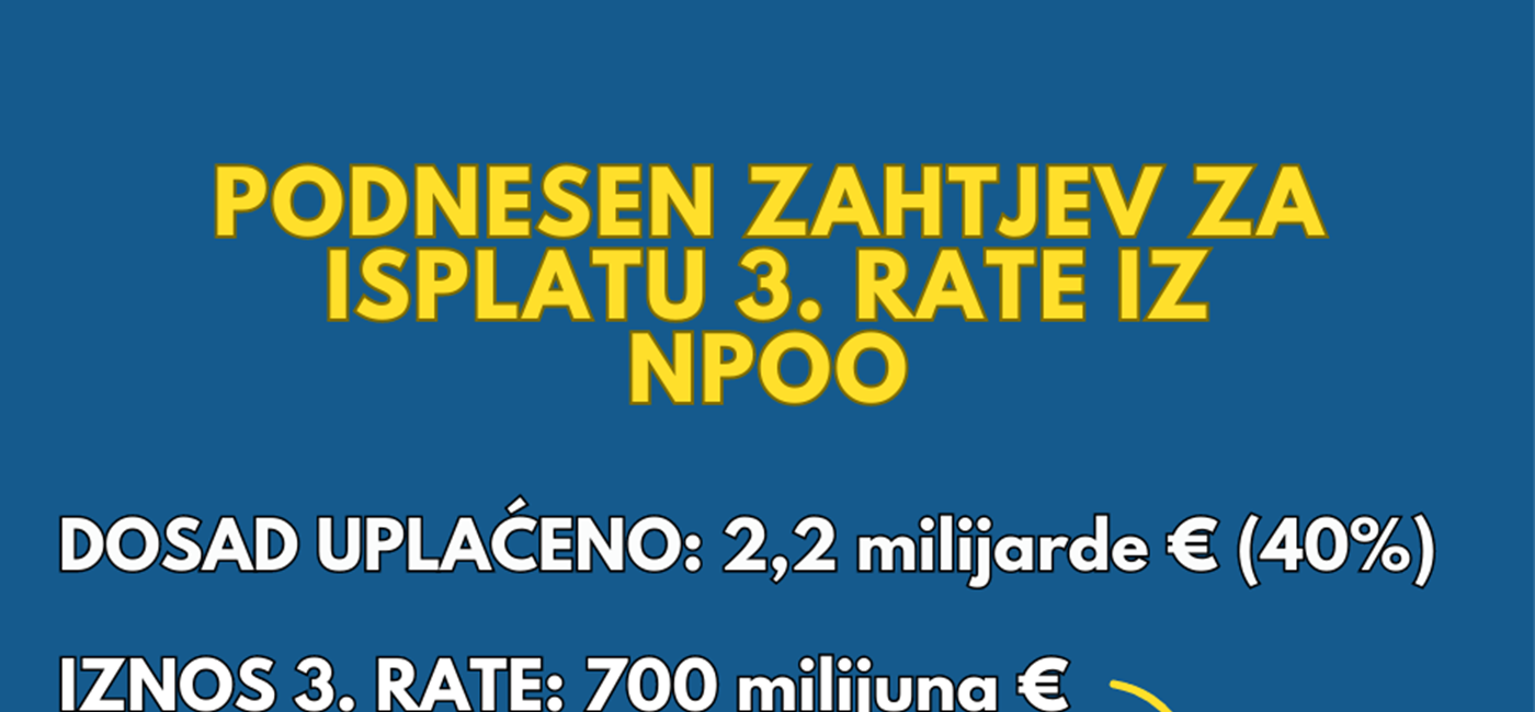 Vlada podnijela zahtjev za isplatom 3. rate od 700 milijuna eura iz Plana oporavka